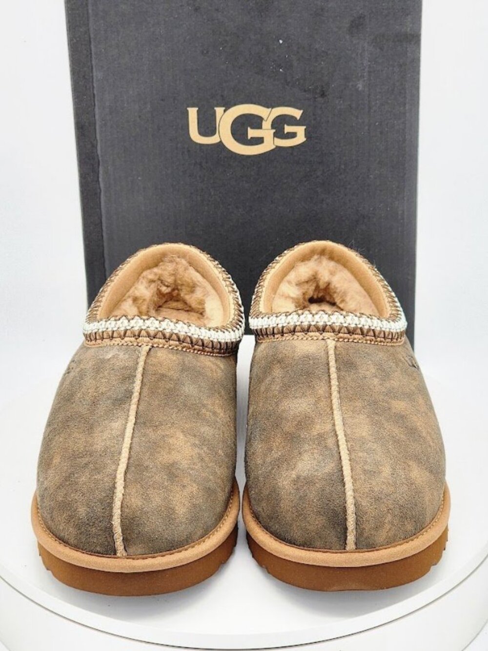 UGG Tasman Baxter Slippers Men’s Size 9 Chestnut Suede Shearling Clog - Picture 9 of 12